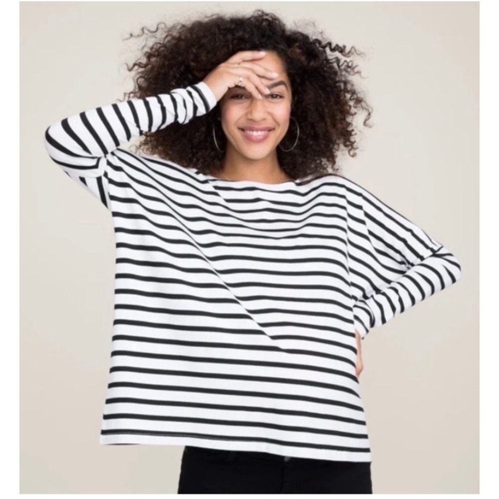 Hatch Collection Long Sleeve Bateau Top Olive Green White Striped Size 0